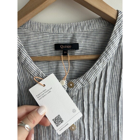 Quince 100% European Linen Sleeveless Swing Dress Blue Pinstripe Women's Size X2 - Picture 6 of 13